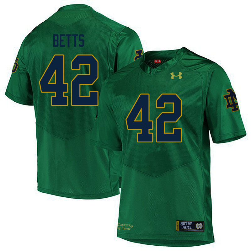 Men's NCAA Notre Dame Fighting Irish #42 Stephen Betts Stitched College Under Armour Authentic Green Football Jersey AH10V86MQ